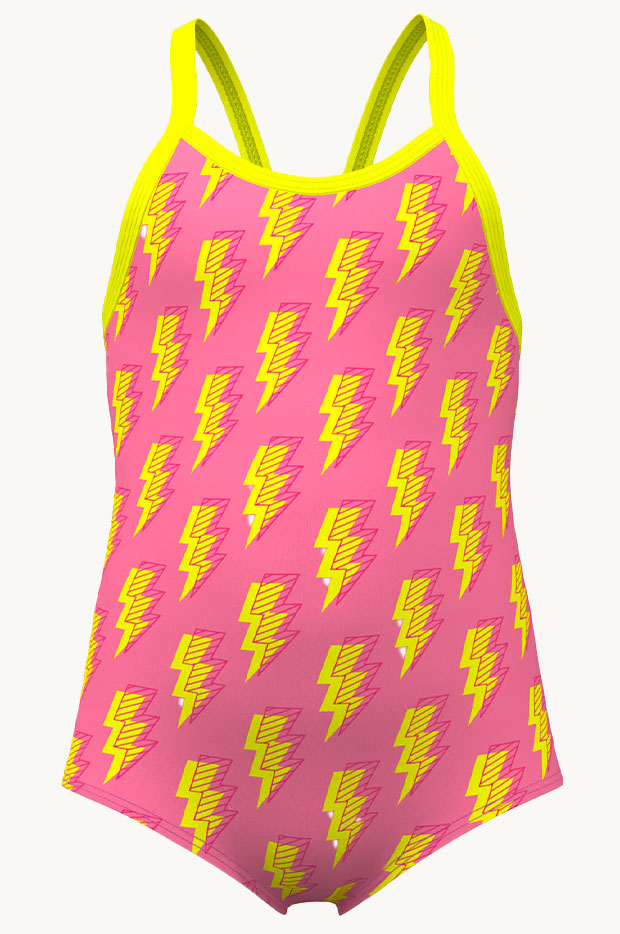 Funtasia Too Girls Yellow Gingham Swimsuit - Pink Flowers