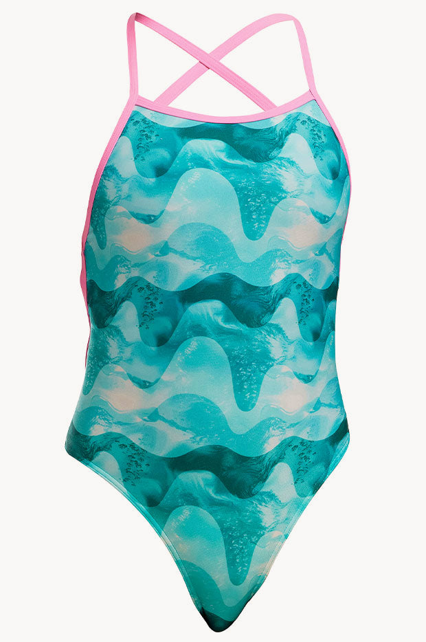 Funkita Girls Teal Wave Strapped In One Piece Swimwear Galore AU