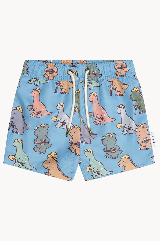 Babyhug Half Sleeves Legged Swimsuit Dino Print - Blue
