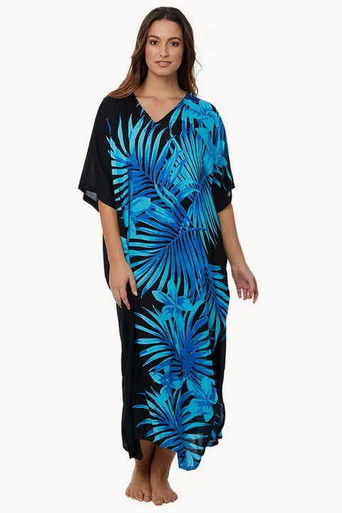 Xandra Blue Snake Print Women's Beach Kaftan