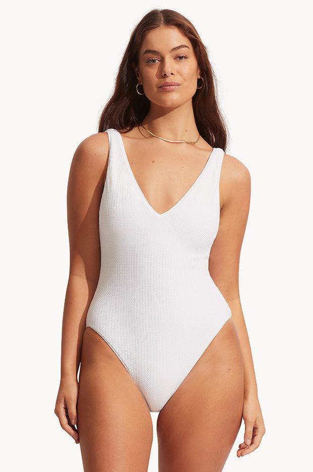 Seafolly Sea Dive Deep V Neck One Piece Swimsuit - Black