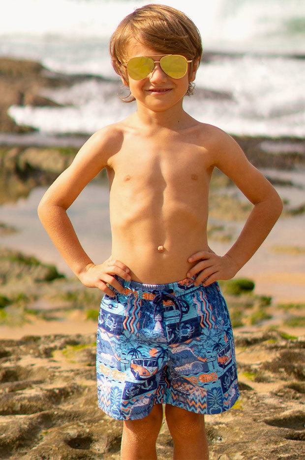 Bailey Boys Board Swim Short Blue Fish