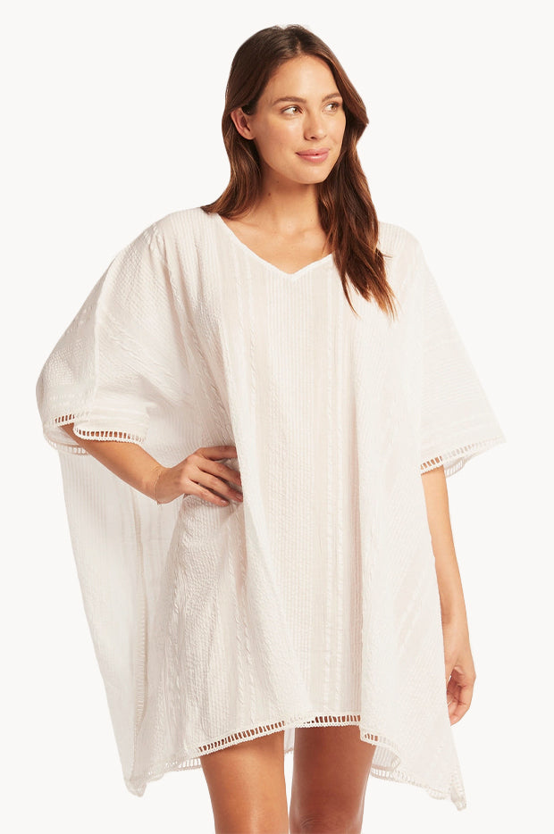 Seacliff Striped Adjustable Kaftan - Off White/ Taupe
