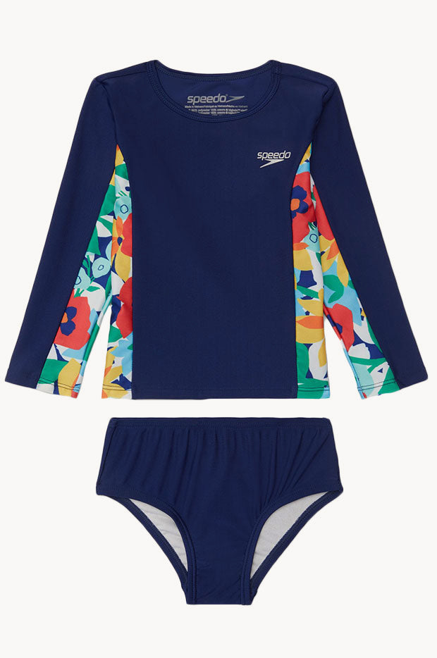 Speedo Girls Collage Floral Rashie Set Navy Swimwear Galore AU