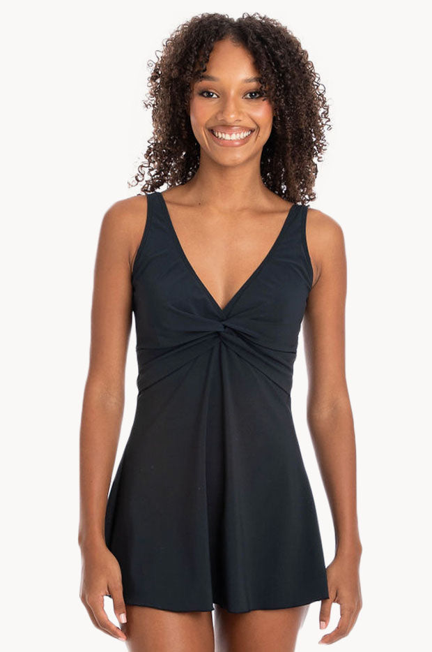 Togs Swimwear - Plain Twist Swim Dress One Piece - Black