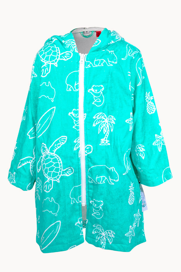 Back Beach Co Kids Australia Hooded Towel Robe 3-5Y Teal