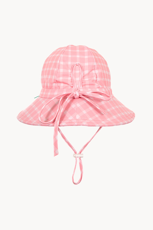 Girls Pink Gingham Wide Brim Swim Hat