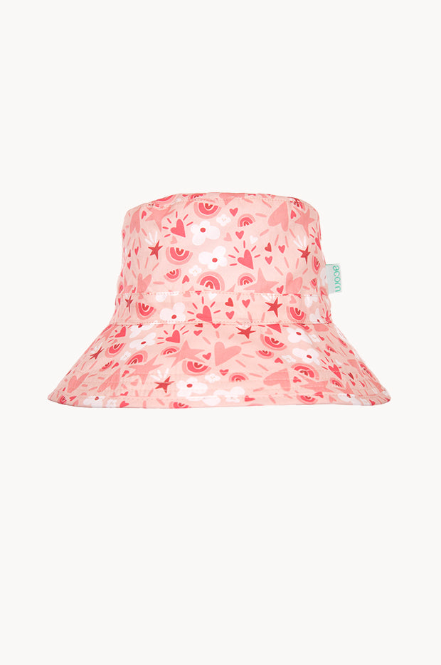 Girls Love Heart Broad Brim Bucket Hat