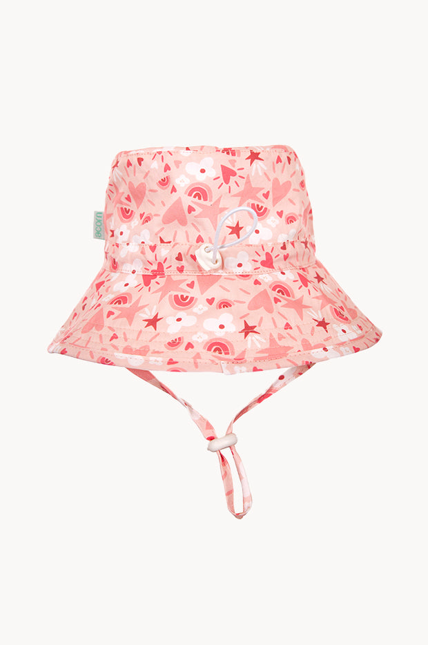 Girls Love Heart Broad Brim Bucket Hat