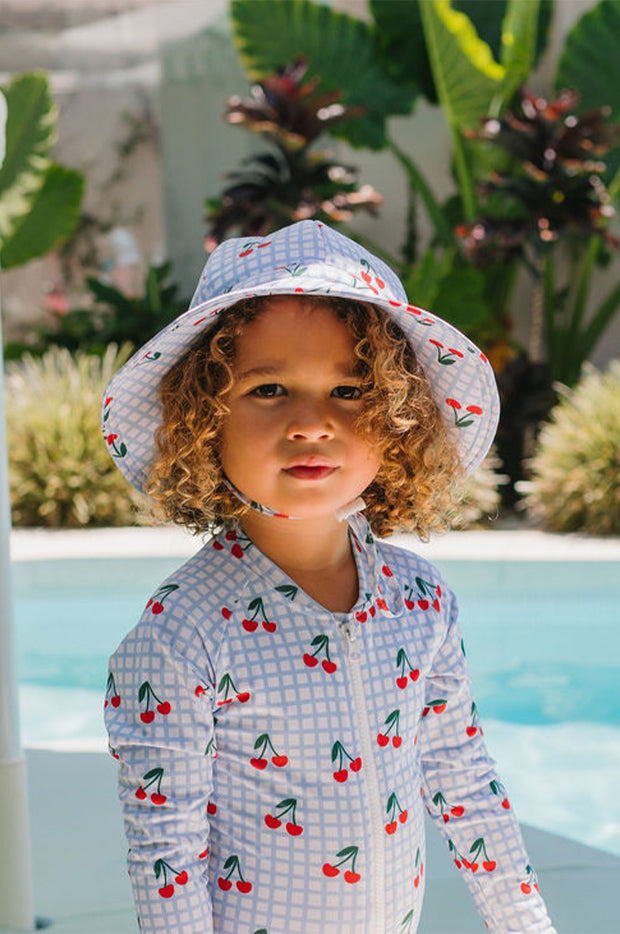 Girls Cherry Checks Wide Brim Swim Hat