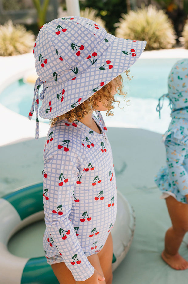 Girls Cherry Checks Wide Brim Swim Hat