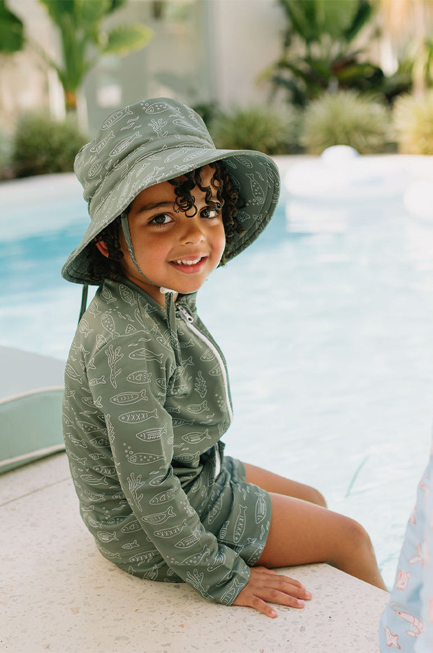 Boys School Of Fish Wide Brim Swim Bucket Hat