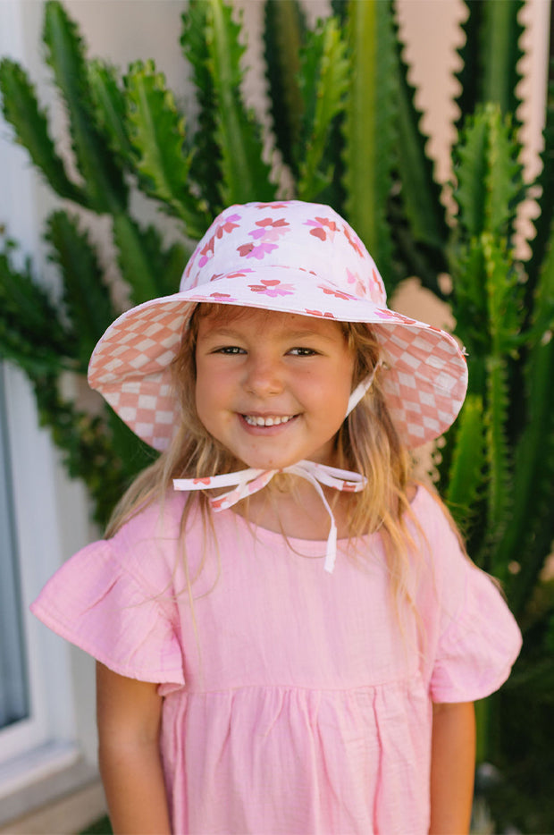 Girls Coral Bloom Reversible Wide Brim Sunhat