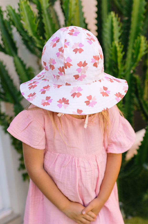 Girls Coral Bloom Reversible Wide Brim Sunhat