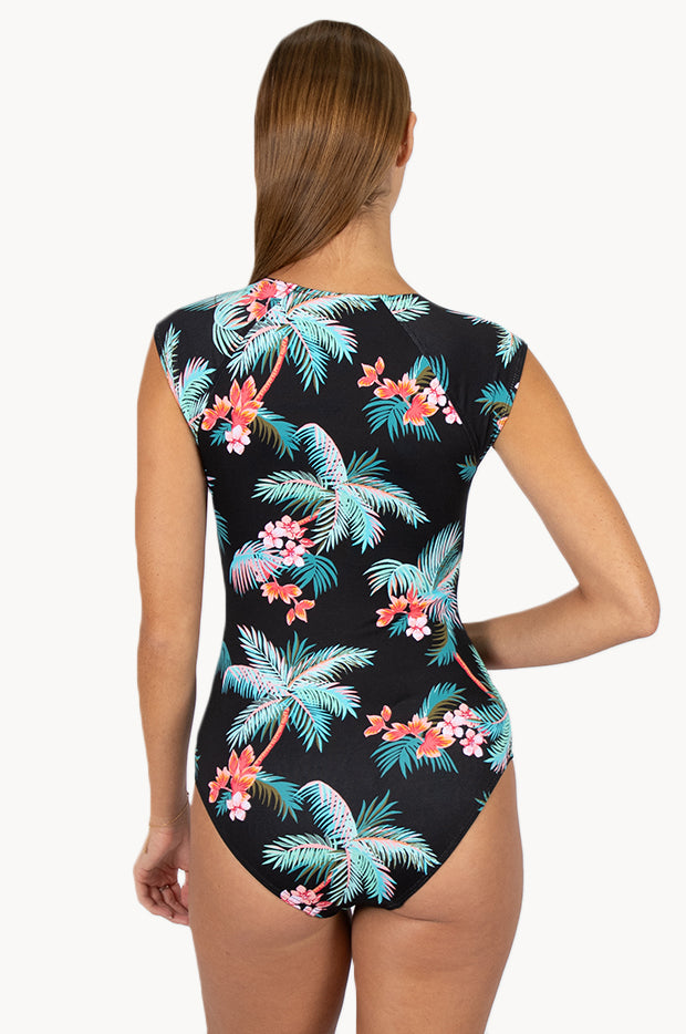 Baku Amalfi Cap Sleeve Zip Sunsuit Black Swimwear Galore AU