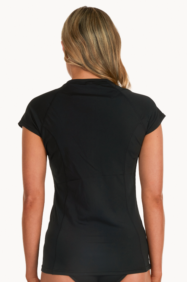 Base Swim - Plain Cap Sleeve Suntop - Black | Swimwear Galore AU