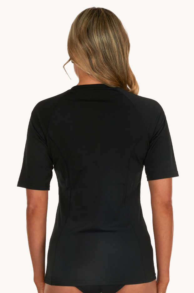 Base Swim - Plain Short Sleeve Suntop - Black | Swimwear Galore AU