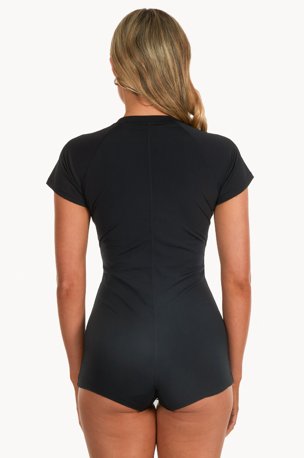 Base Swim - Plain Boyleg Sunsuit - Black | Swimwear Galore US
