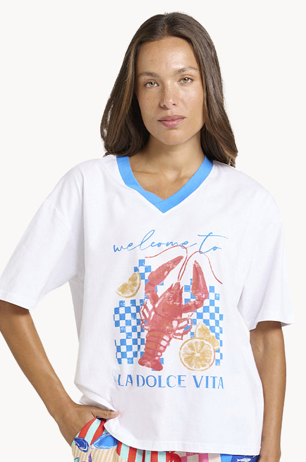 La Dolce Vita V Neck Boxy Tee