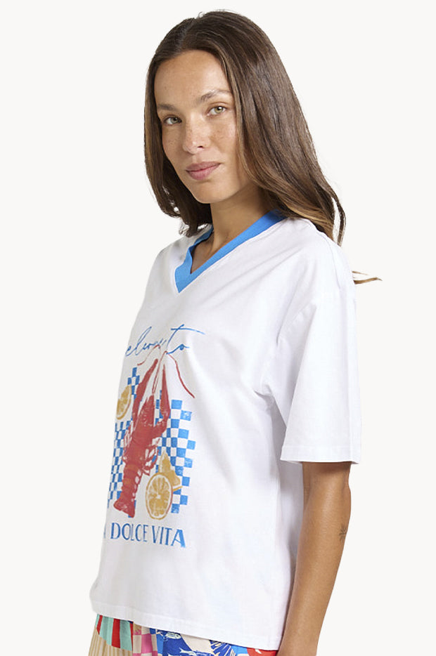 La Dolce Vita V Neck Boxy Tee