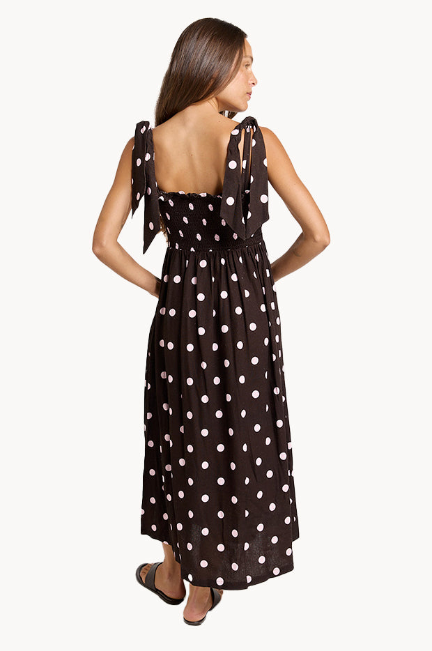 Polka Dot Shirred Maxi Dress