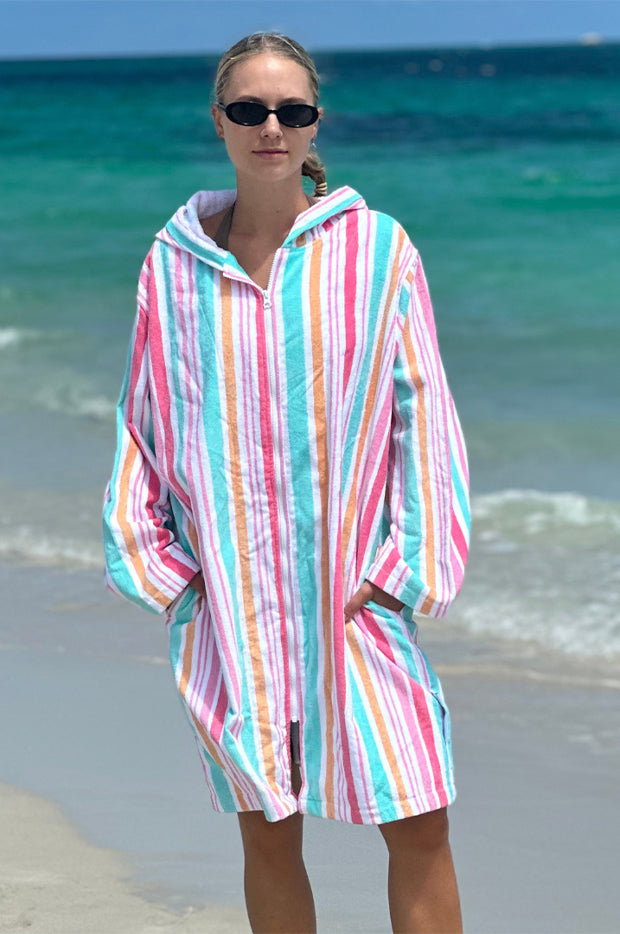 Hawaiian Stripe Hooded Towel Robe M/L