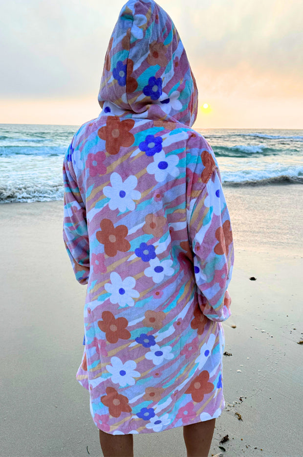 Kids Petal Splash Hooded Towel Robe 5-7Y