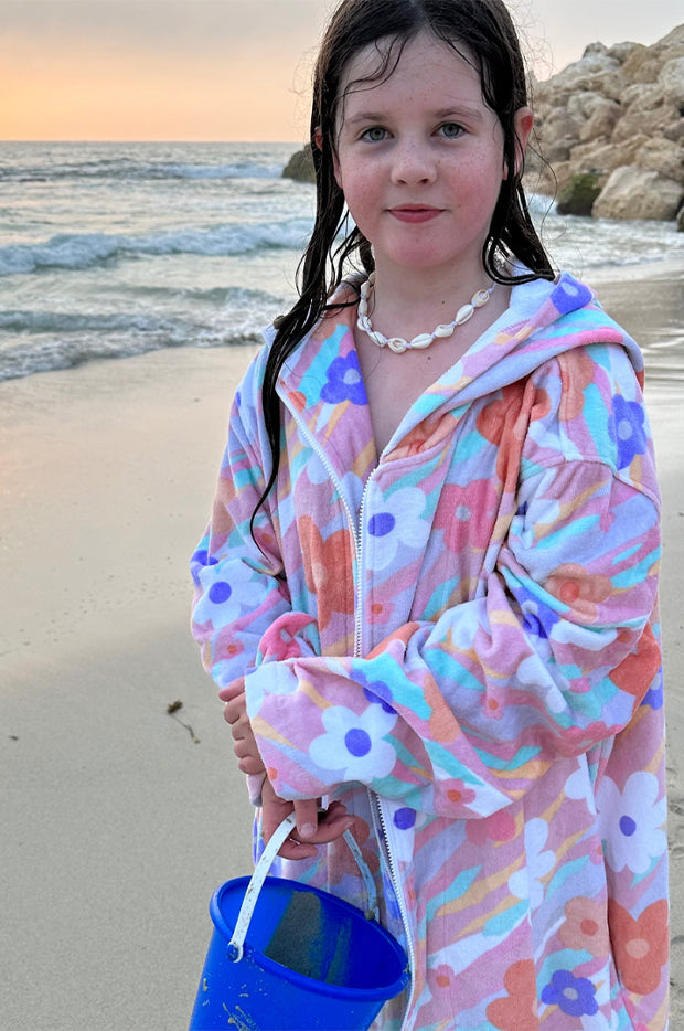 Kids Petal Splash Hooded Towel Robe 5-7Y