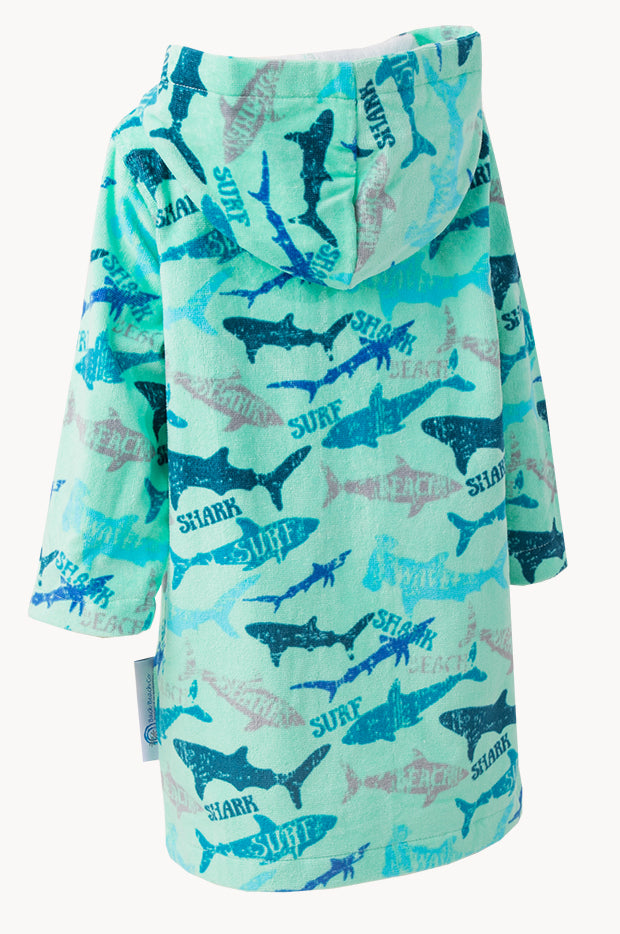 Shark Pattern Robe Back Beach Co - Kids Sharky Hooded Towelling Robe 3-5Y - Mint