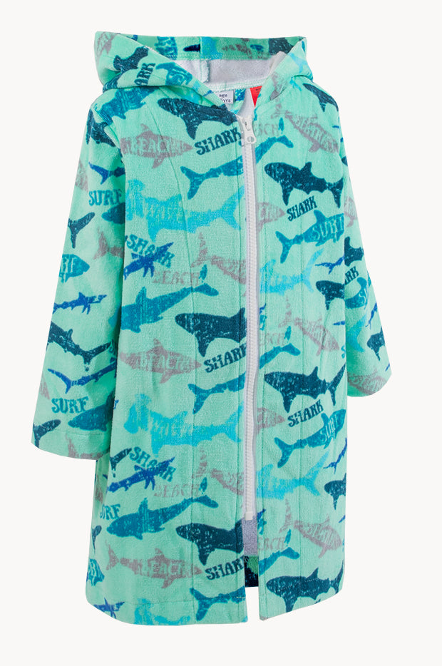 Shark Robe Back Beach Co - Kids Sharky Hooded Towelling Robe 5-7Y - Mint