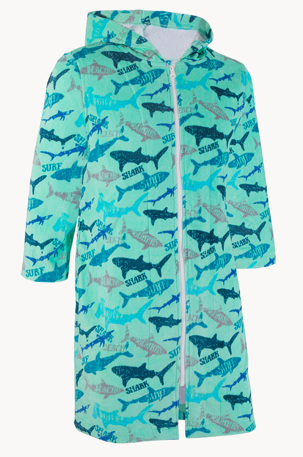 Back Beach Co - Kids Sharky Hooded Towelling Robe 7-11Y - Mint