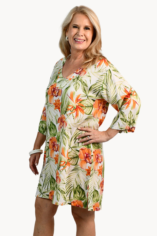 Orange Botanica V Neck Vicky Dress
