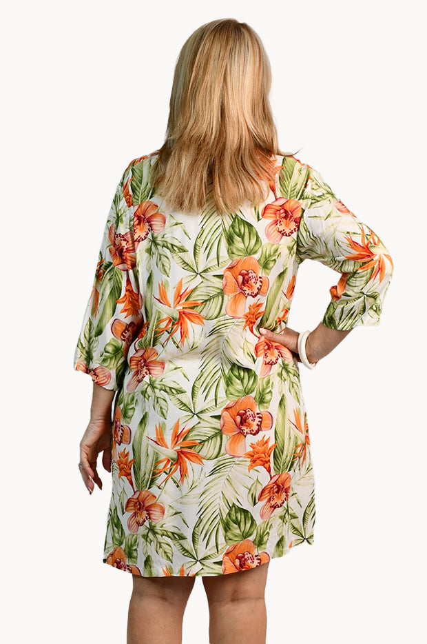 Orange Botanica V Neck Vicky Dress