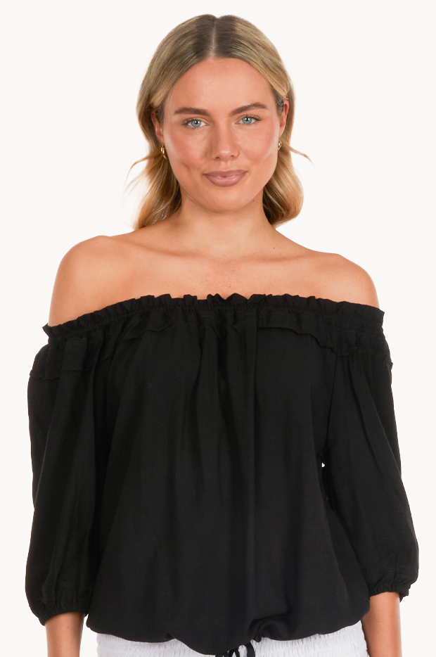 Bodacious - Leaf Peasant Top - Black | Swimwear Galore AU