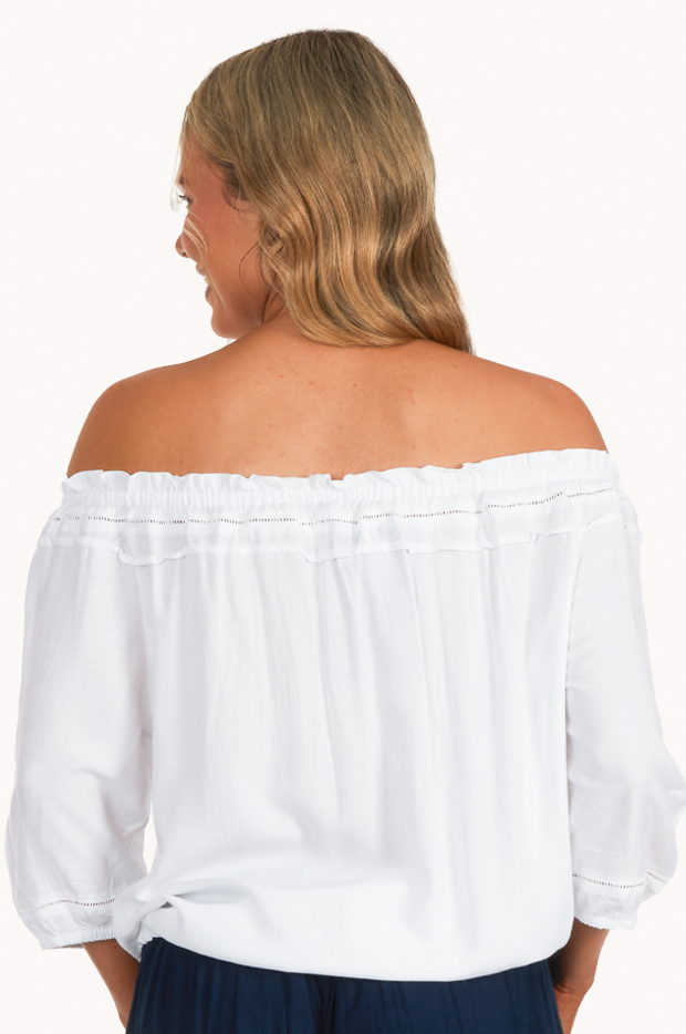 Bodacious - Leaf Peasant Top - White | Swimwear Galore AU
