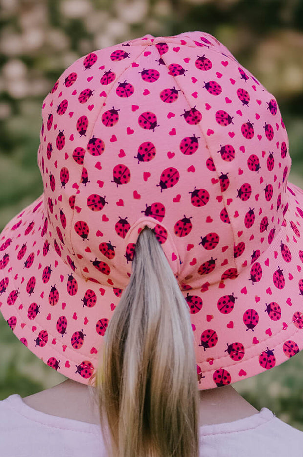 Girls Ladybug Ponytail Bucket Hat
