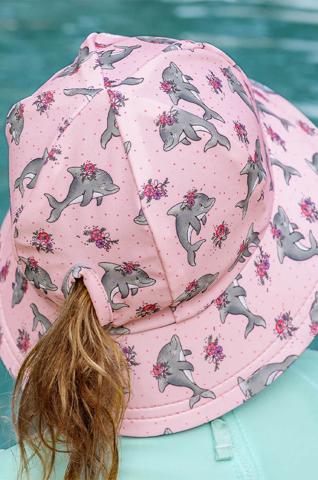 Girls Dolphin Ponytail Bucket Sunhat