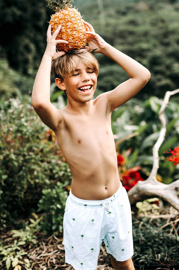 Boys Palm Stripes Compression Lining Swim Short