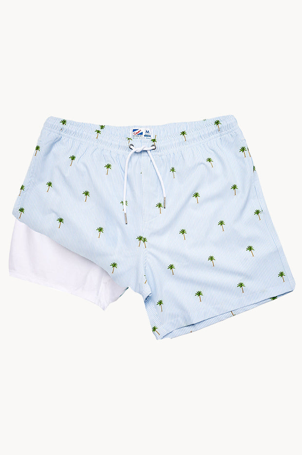 Mens Palm Stripes Compression Lining Swim Short