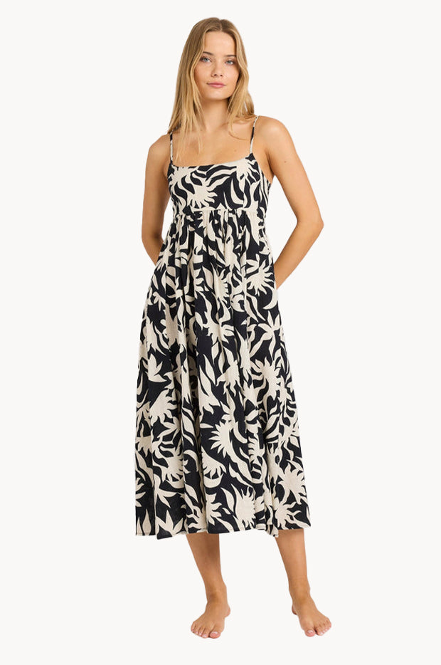 Billabong Womens By My Side Island Heat Midi Dress - Black White- Size M/10 Billabong Womens By My Side Island Heat Midi Dress - Black White- Size M/10