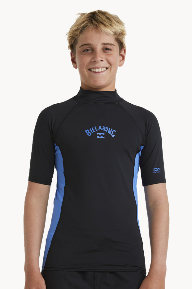 Billabong Boys Arch Short Sleeve Suntop Black/Blue Swimwear