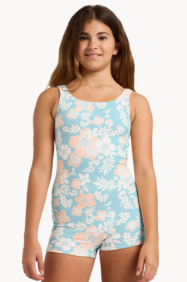 Girls Hibiscus Haze Retro Boyleg One Piece