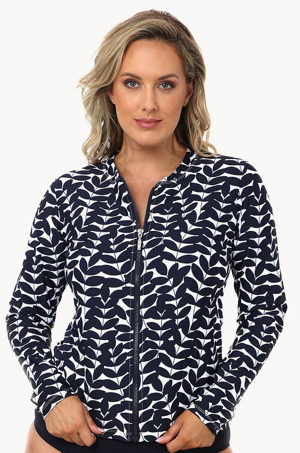 Babes In The Shade - Blue Acacia Long Sleeve Rashie - Navy/White