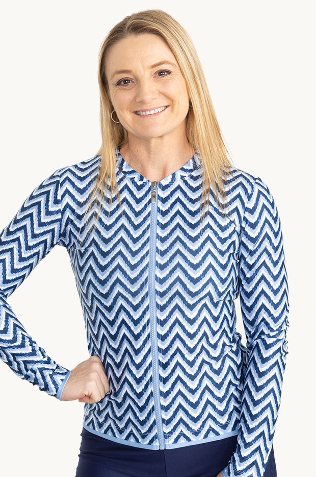 Chevron Blue Long Sleeve Suntop