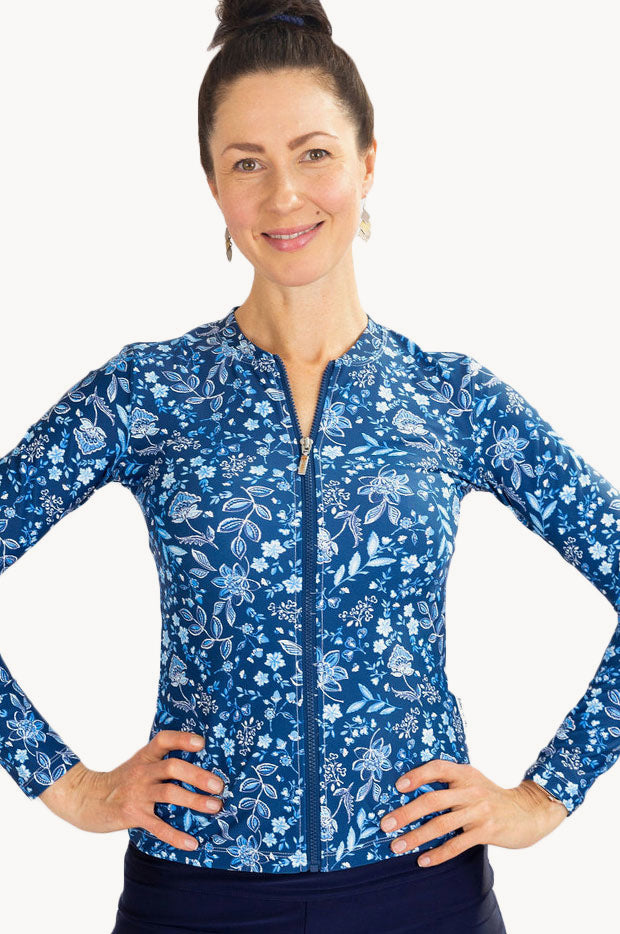 DAPHNE sheer sleeve top, navy
