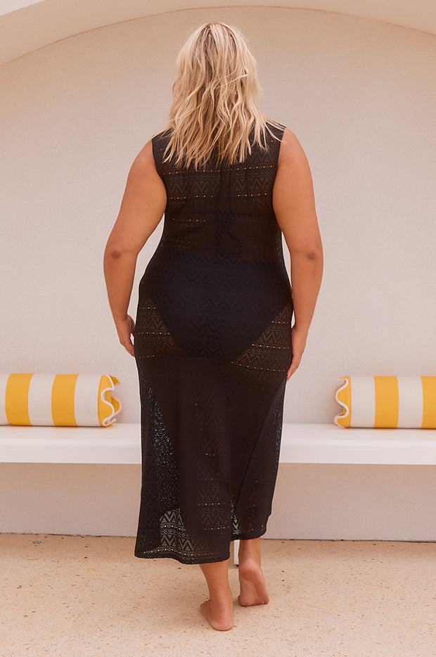Capriosca Mesh Maxi Dress Black Swimwear Galore US