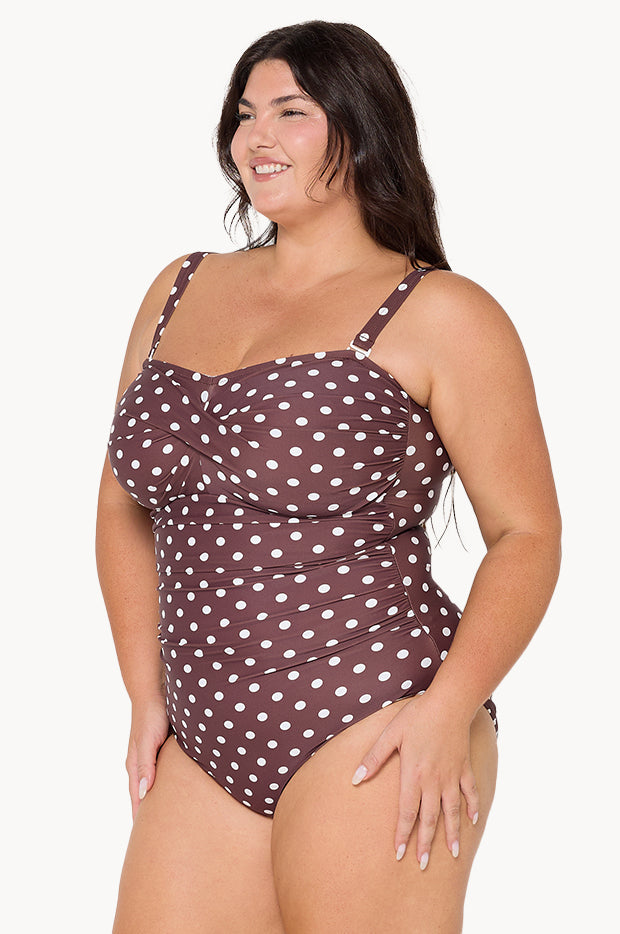 Polka Dot Twist Front Bandeau One Piece