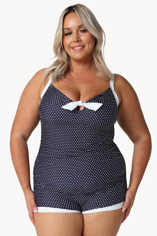 Dots Tie Front Boyleg One Piece