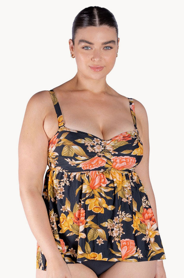 Capriosca - Frenchy Black DD/E Cup Swing Tankini Separate - Black/Gold