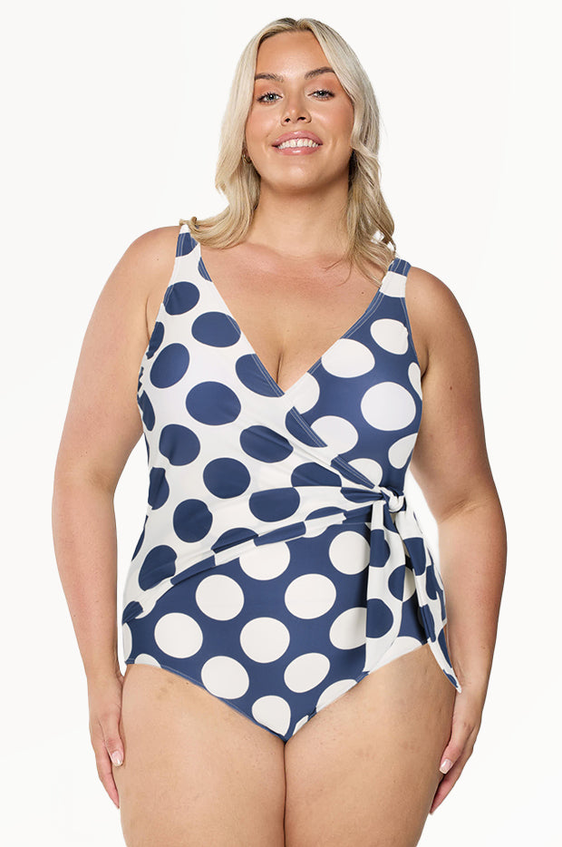 Large Polka Dot Tie Waist One Piece